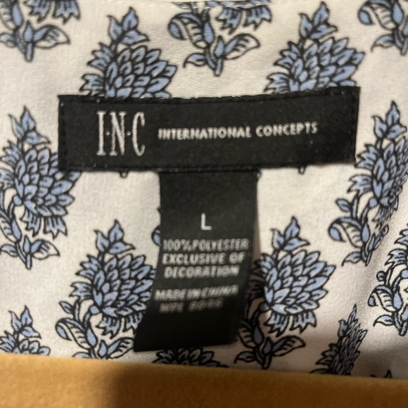 INC Faux Wrap Blue Print Blouse - Picture 2 of 5